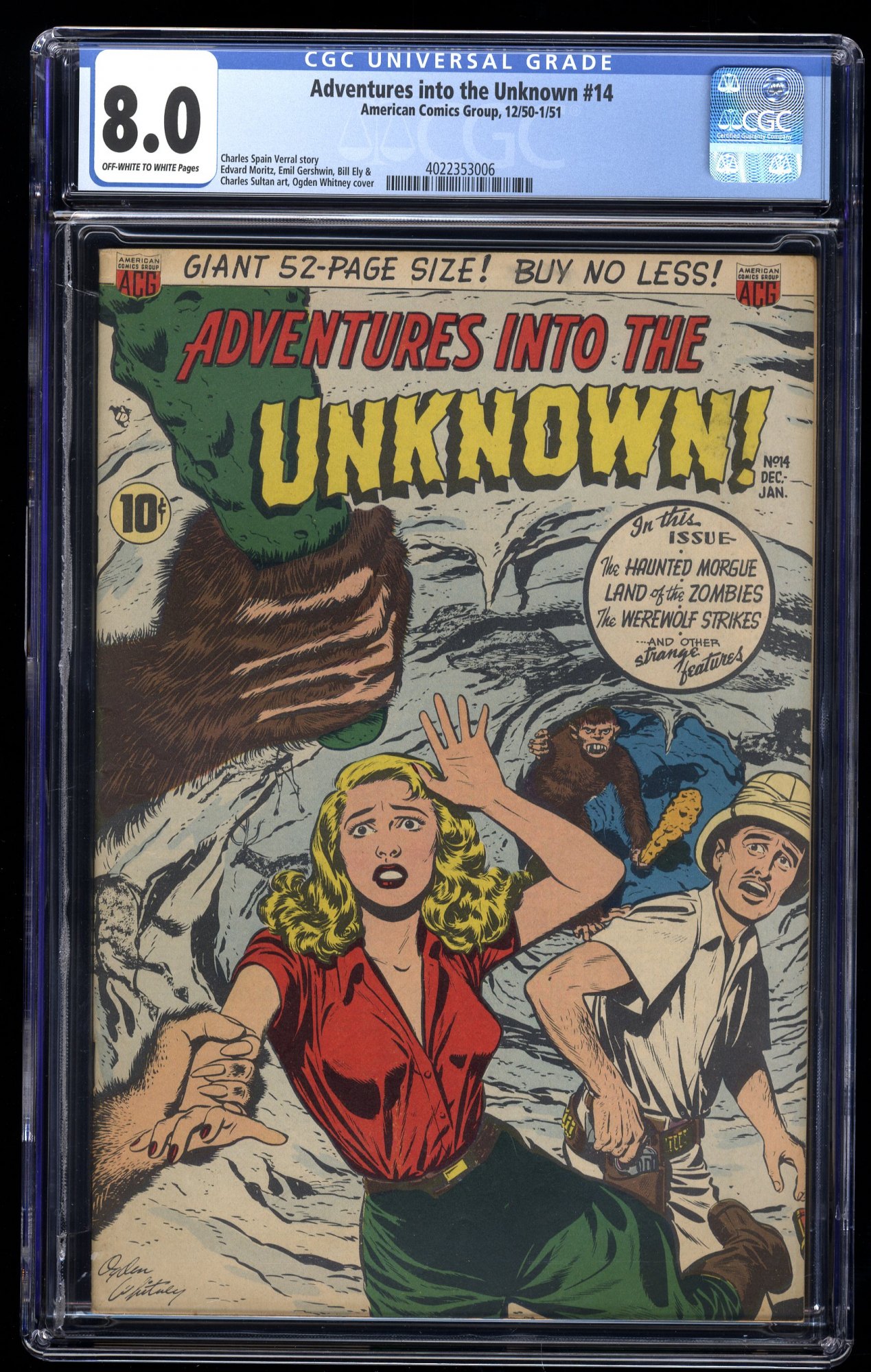 Image: Adventures Into The Unknown #14 CGC VF 8.0 Off White to White