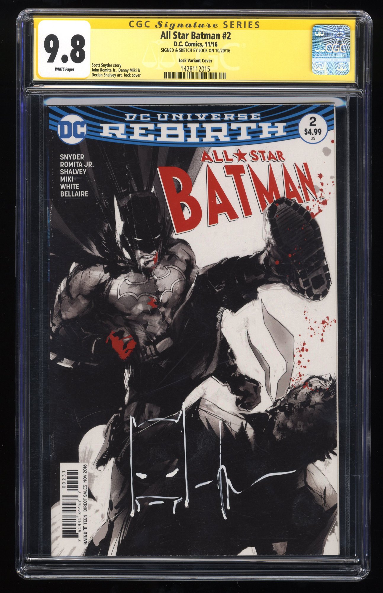 Image: All-Star Batman #2 CGC NM/M 9.8 White Pages Signed/Sketch SS Jock Jock Variant