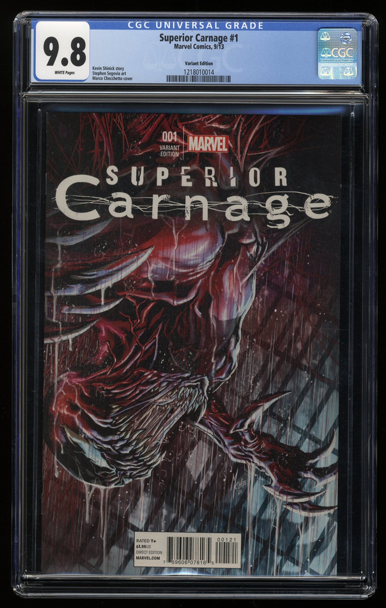 Image: Superior Carnage #1 CGC NM/M 9.8 White Pages 1:25 Checchetto Variant
