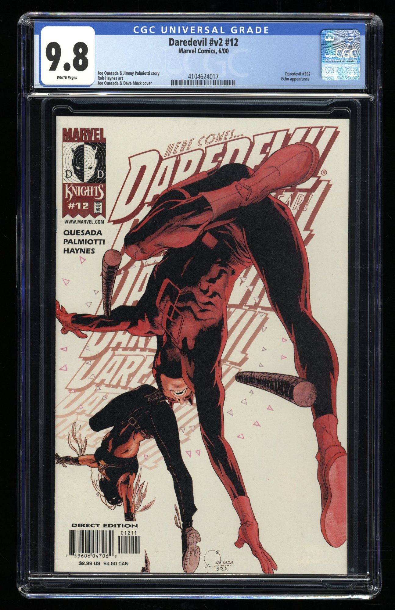 Image: Daredevil (1998) #12 CGC NM/M 9.8 White Pages Echo Appearance!