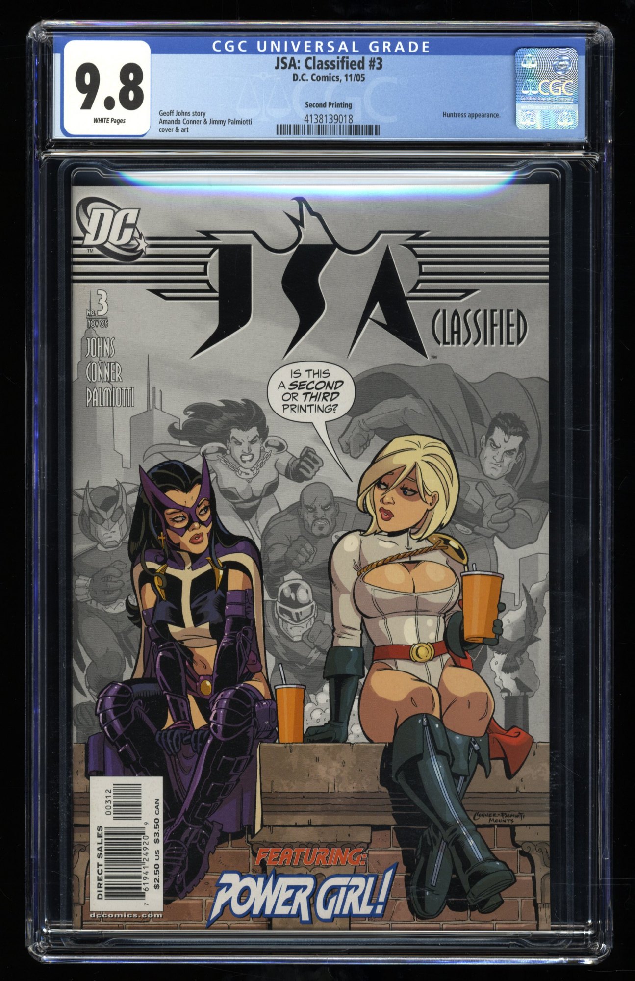 Image: JSA Classified #3 CGC NM/M 9.8 White Pages Huntress Appearance!
