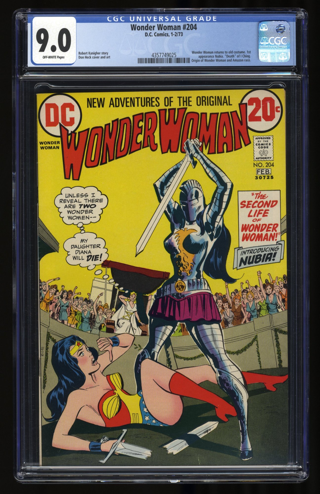 Image: Wonder Woman #204 CGC VF/NM 9.0 1st Appearance Nubia Origin of WW and Amazons!