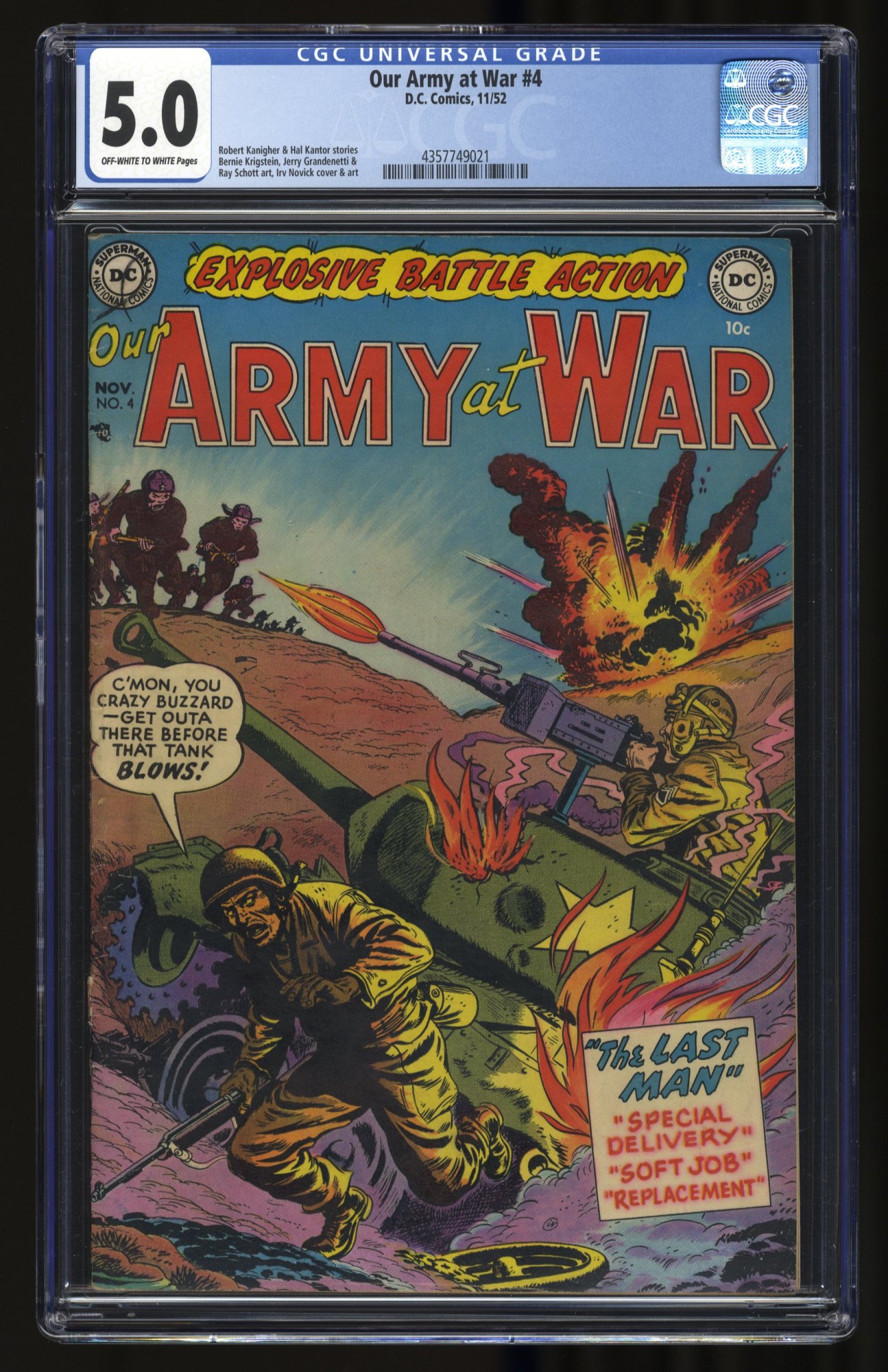 Image: Our Army at War (1952) #4 CGC VG/FN 5.0 The Last Man! Irv Novick Cover!