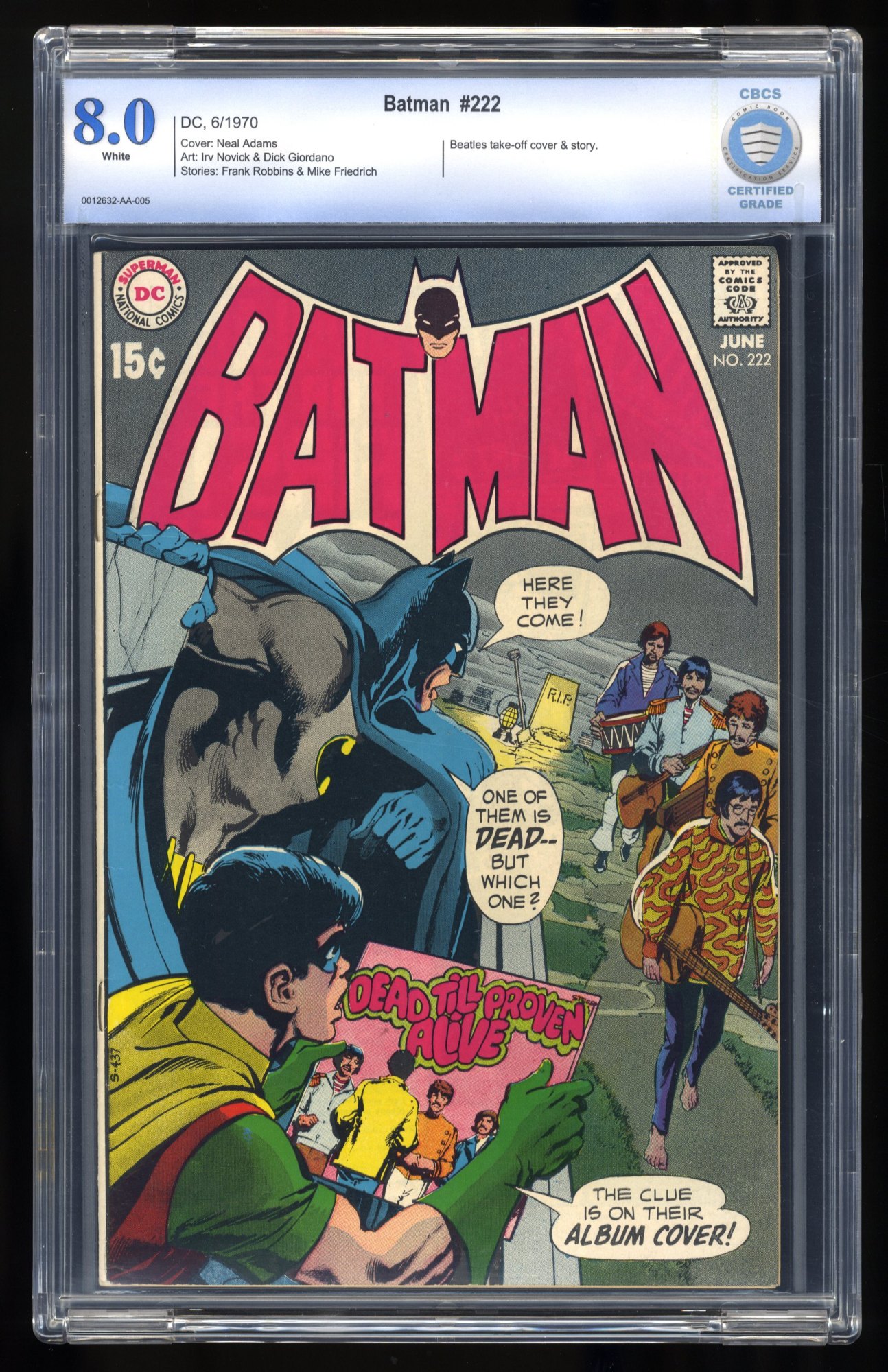Image: Batman #222 CBCS VF 8.0 White Pages Neal Adams Art! 1st Beatles Cover!