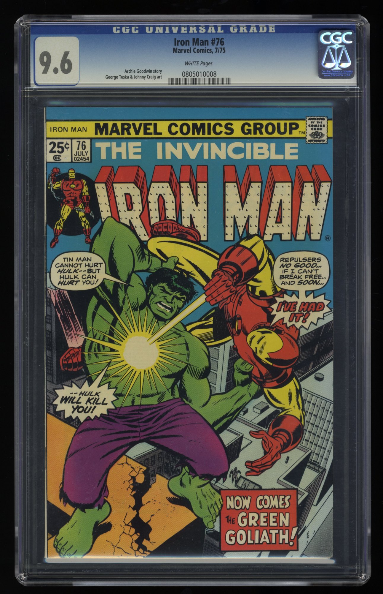Image: Iron Man #76 CGC NM+ 9.6 White Pages Incredible Hulk!