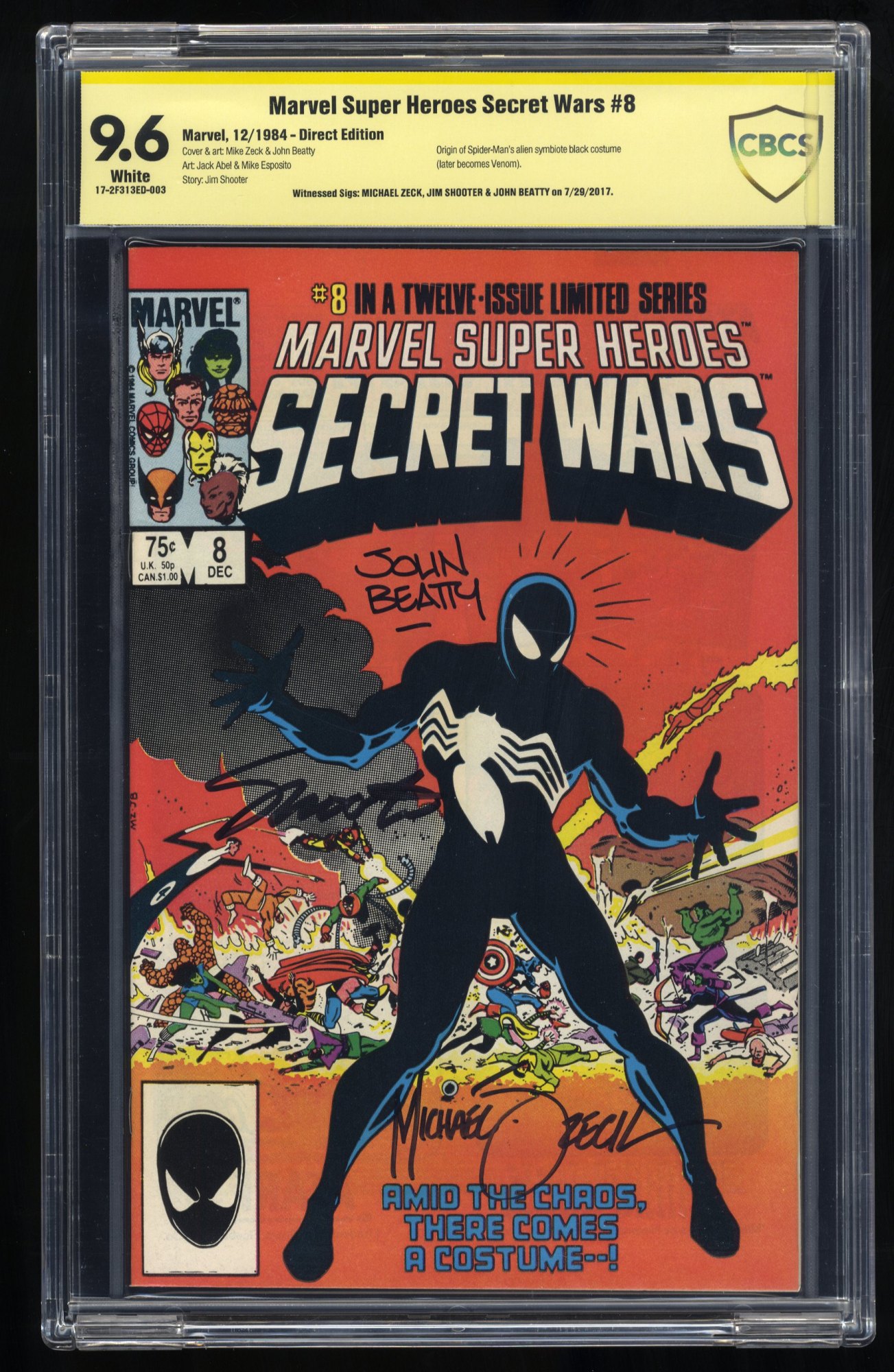 Image: Marvel Super-Heroes Secret Wars #8 CBCS NM+ 9.6 Signed Zeck Shooter Beatty