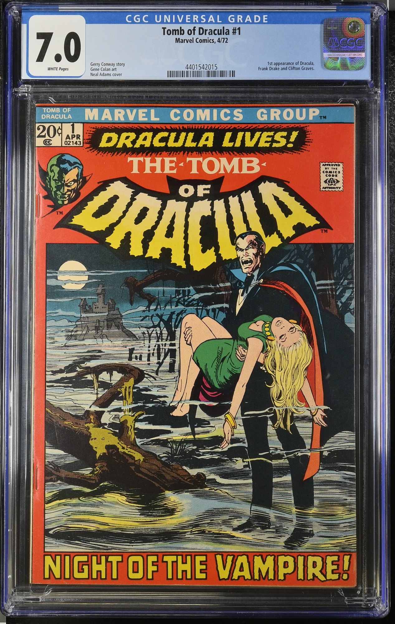 Image: Tomb Of Dracula #1 CGC FN/VF 7.0 White Pages 1st Appearance! Neal Adams Cover!