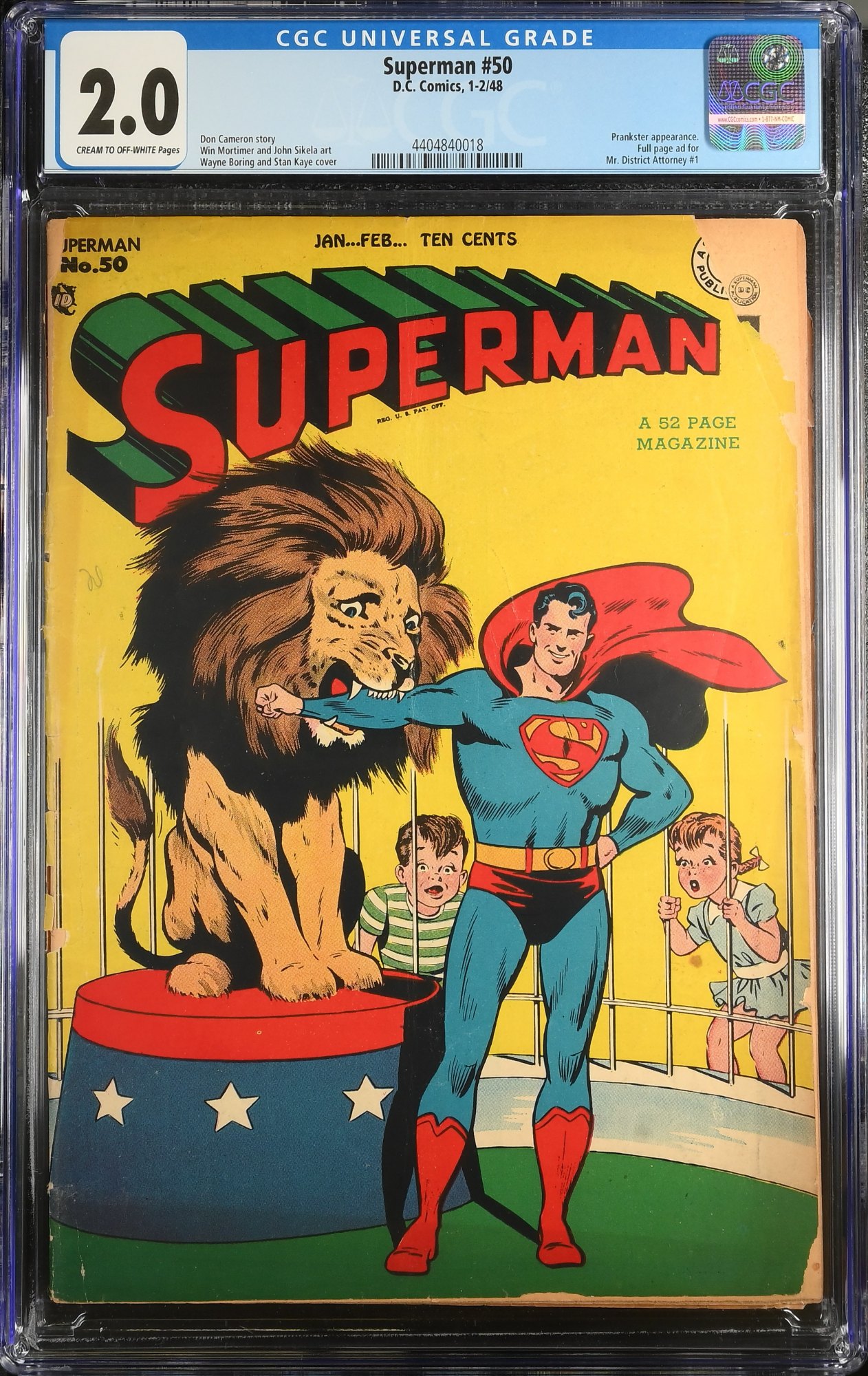 Image: Superman #50 CGC GD 2.0 Boring/Kaye Cover! Prankster Appearance! 