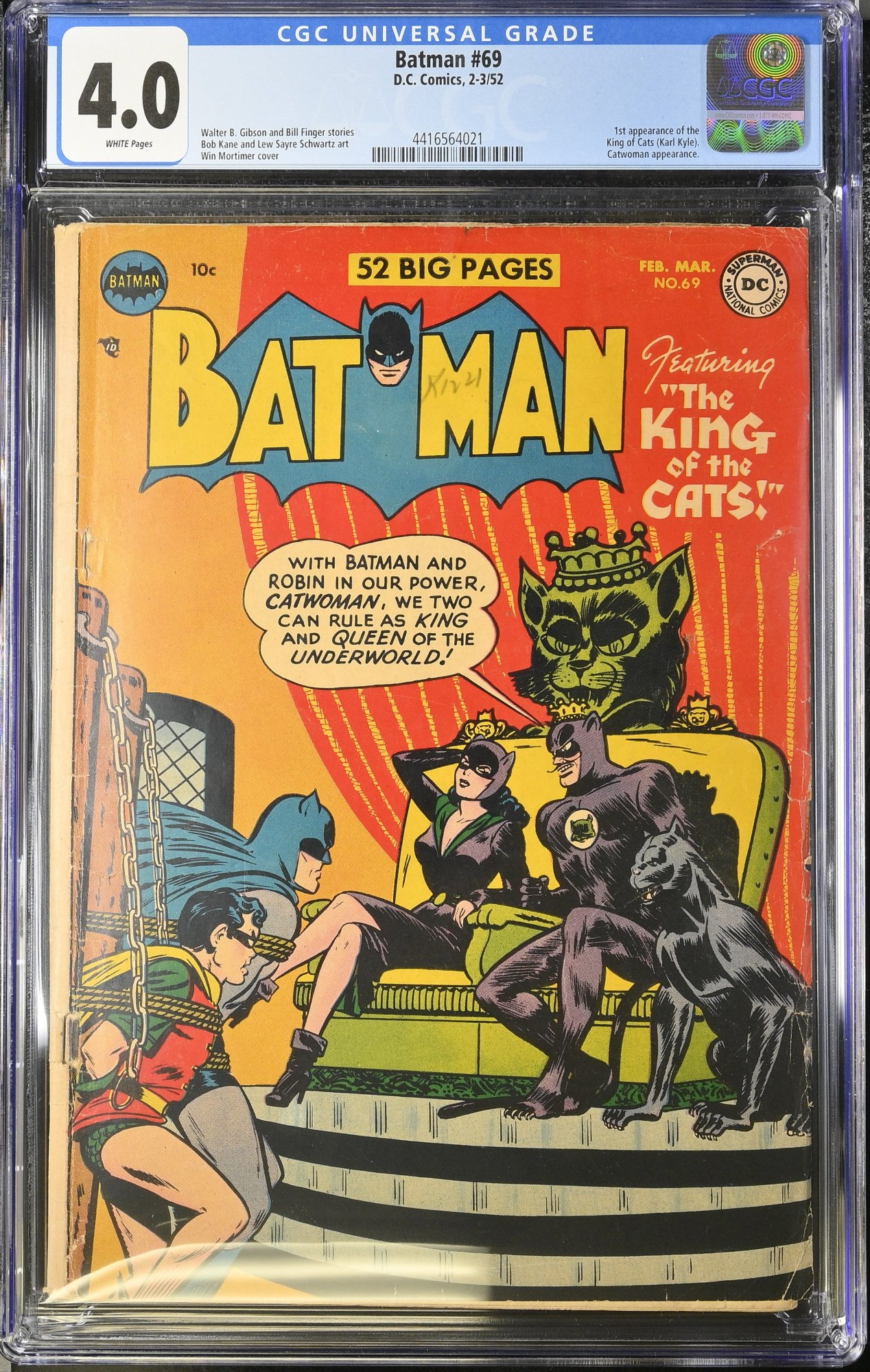 Image: Batman #69 CGC VG 4.0 White Pages Catwoman Cover!