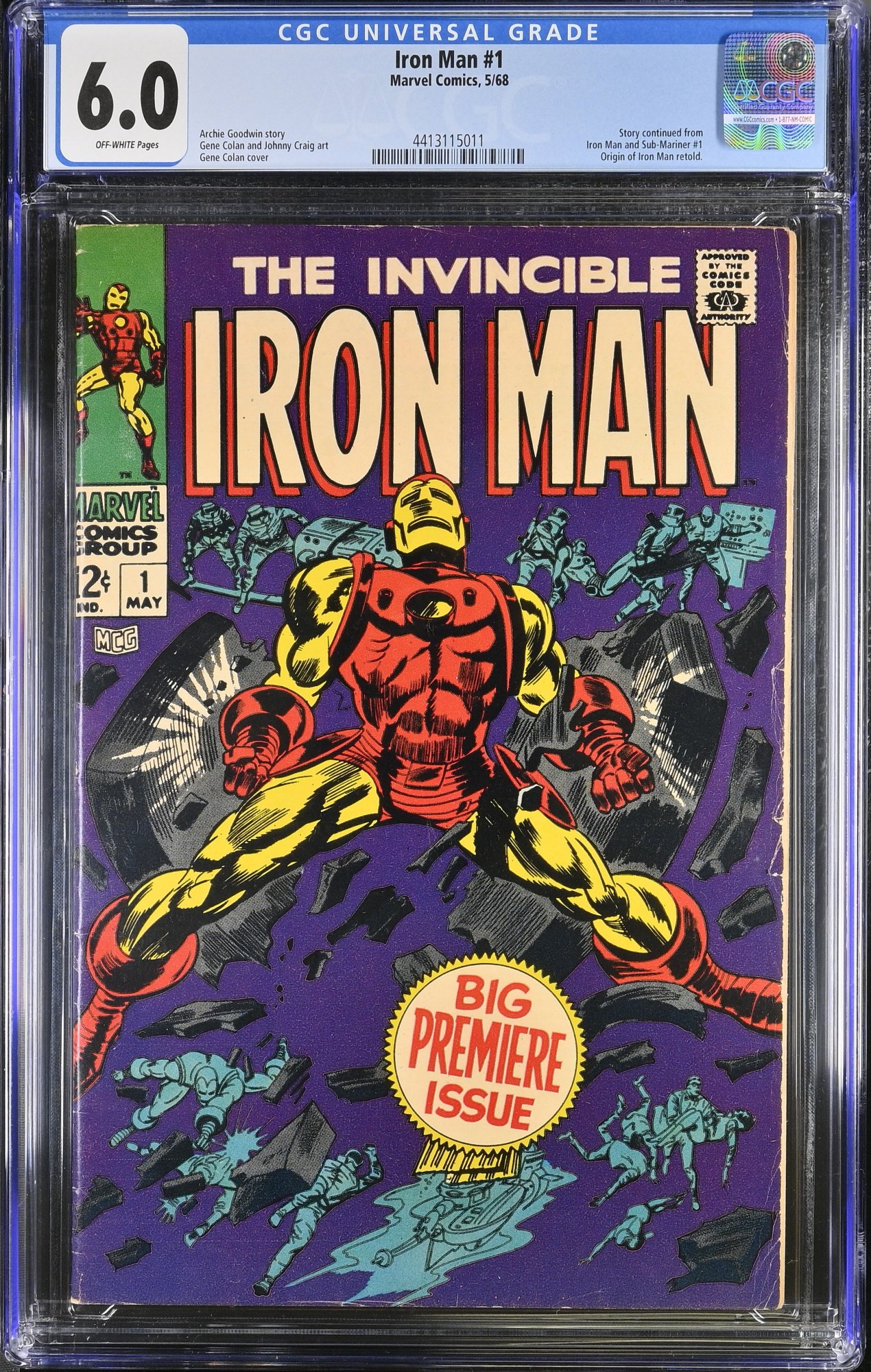 Image: Iron Man (1968) #1 CGC FN 6.0 Off White Origin Retold! Stan Lee!