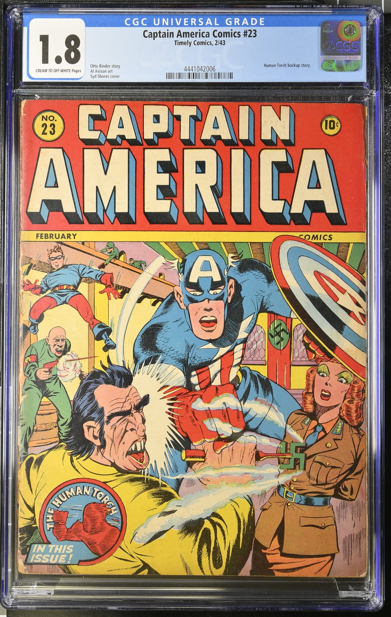 Image: Captain America Comics #23 CGC GD- 1.8 Cream To Off White Nazi WWII War Cover!