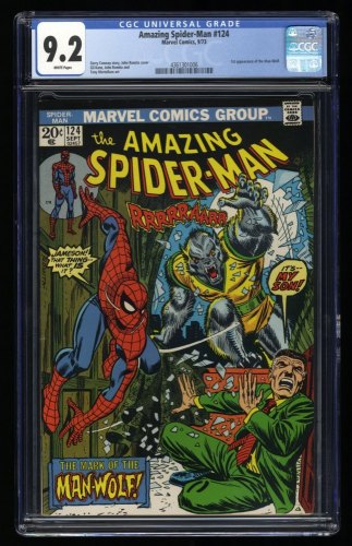 Amazing Spider-Man #124 CGC NM- 9.2 White Pages 1st Appearance Man-Wolf!