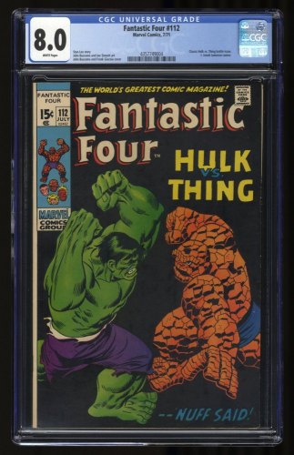 Fantastic Four #112 CGC VF 8.0 White Pages Incredible Hulk Vs Thing Battle!