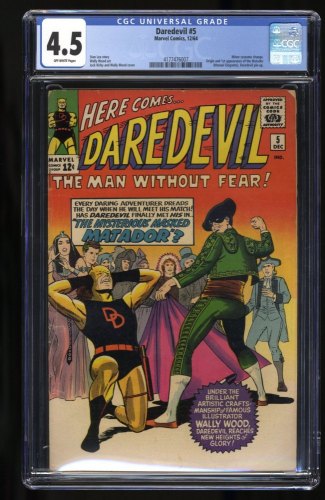 Daredevil #5 CGC VG+ 4.5 Off White 1st Appearance of Matador!! Stan Lee!