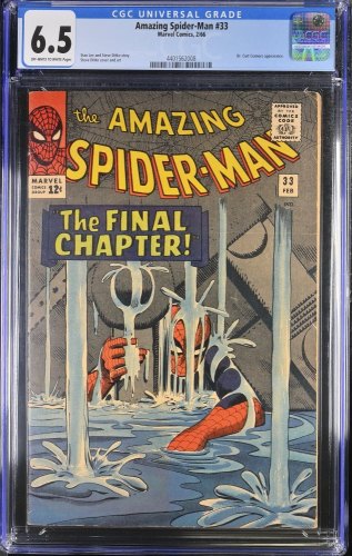 Amazing Spider-Man #33 CGC FN+ 6.5 Classic Cover Stan Lee Ditko!