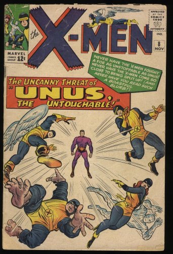 X-Men #8 VG 4.0 1st Appearance Unus the Untouchable! Kirby Cover!