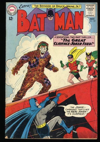 Batman #159 VG+ 4.5 Sheldon Moldoff Joker Cover! Clayface!