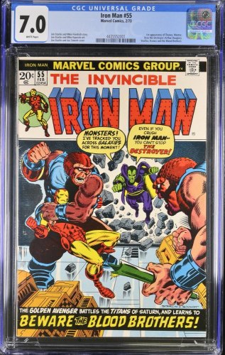 Iron Man #55 CGC FN/VF 7.0 White Pages 1st Appearance Thanos Drax!