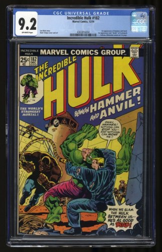 Cover Scan: Incredible Hulk #182 CGC NM- 9.2 2nd Wolverine First Appearance Hammer/Anvil! - Item ID #342688