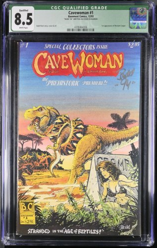 Cover Scan: Cavewoman #1 CGC VF+ 8.5 Signed Budd Root! Basement Comics Budd Root Art! - Item ID #363682