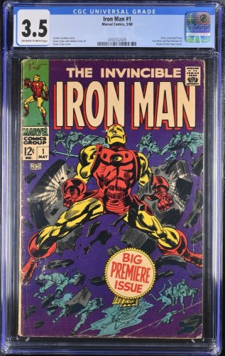 Cover Scan: Iron Man (1968) #1 CGC VG- 3.5 Off White to White Origin Retold! Stan Lee! - Item ID #369633