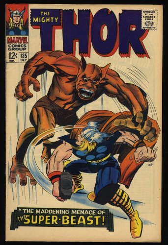 Cover Scan: Thor #135 VF- 7.5 Maddening Menace of Super-Beast! Jack Kirby Art! - Item ID #372216