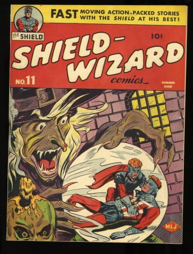 Cover Scan: Shield-Wizard Comics #11 FN 6.0 (Restored) WWII Era Skull Cover! - Item ID #373370