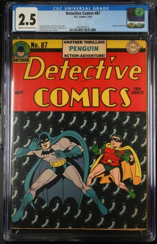 Cover Scan: Detective Comics #87 CGC GD+ 2.5 Nice Eye Appeal! Penguin Appearance! - Item ID #380082