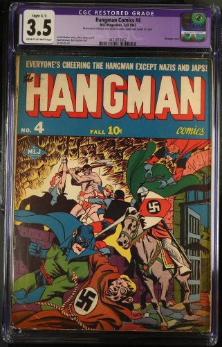 Cover Scan: Hangman (1942) #4 CGC VG- 3.5 (Restored) Nazi Bondage Cover! - Item ID #381751