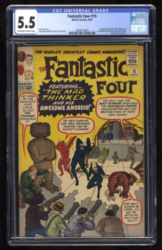 Cover Scan: Fantastic Four #15 CGC FN- 5.5 1st Appearance of Mad Thinker!! - Item ID #382738