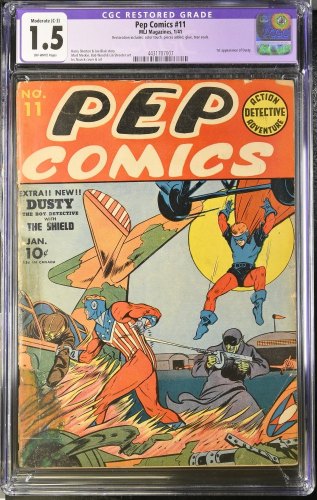 Cover Scan: Pep Comics #11 CGC FA/GD 1.5 Off White (Restored) 1st Appearance Dusty! - Item ID #383330
