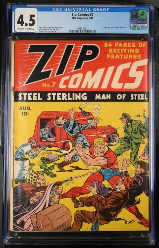 Cover Scan: Zip Comics #7 CGC VG+ 4.5 Off White to White Charles Biro Cover and Art! - Item ID #385026