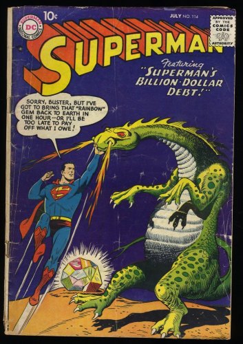 Cover Scan: Superman #114 GD/VG 3.0 Al Plastino Alien Dragon Cover! - Item ID #385565