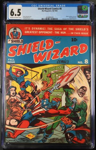 Cover Scan: Shield-Wizard Comics #8 CGC FN+ 6.5 WWII Japanese and Nazi War Cover! - Item ID #386036