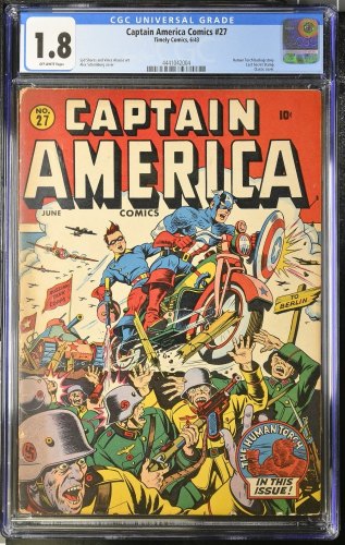 Cover Scan: Captain America Comics #27 CGC GD- 1.8 Classic Schomburg Motorcycle Cover! - Item ID #386318