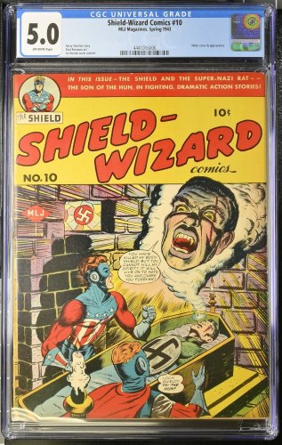 Cover Scan: Shield-Wizard Comics #10 CGC VG/FN 5.0 Off White WWII Nazi Cover! - Item ID #388552