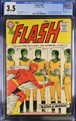 Cover Scan: Flash #105 CGC VG- 3.5 1st Silver Age Flash Own Title! First Mirror Master! - Item ID #389121