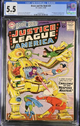 Cover Scan: Brave And The Bold #29 CGC FN- 5.5 Off White 2nd JLA! The Weapons Master! - Item ID #391080