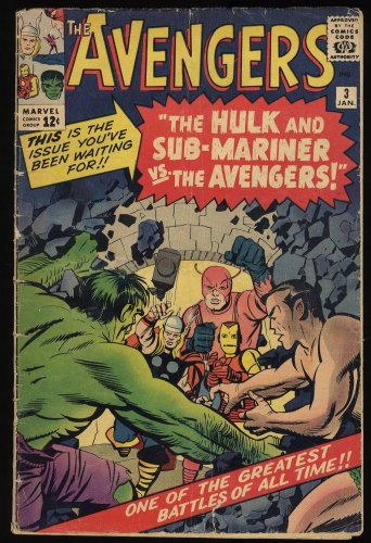 Cover Scan: Avengers #3 GD/VG 3.0 1st Hulk and Sub-Mariner Team-Up! Jack Kirby! - Item ID #403758