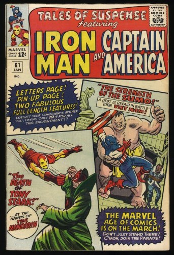 Cover Scan: Tales Of Suspense #61 FN/VF 7.0 Mandarin Appearance! Iron Man! Jack Kirby! - Item ID #408808