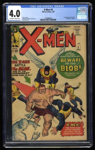 Cover Scan: X-Men #3 CGC VG 4.0 1st Appearance Blob Cyclops Angel! Jack Kirby Cover! - Item ID #413655