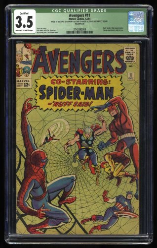 Cover Scan: Avengers #11 CGC VG- 3.5 (Qualified) 2nd Appearance Kang Spider-Man Crossover! - Item ID #413659