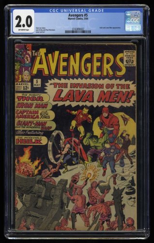 Cover Scan: Avengers #5 CGC GD 2.0 Hulk and Lava Men Appearance! Jack Kirby! Stan Lee! - Item ID #413665