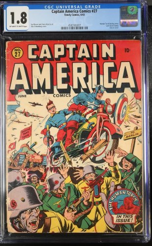 Cover Scan: Captain America Comics #27 CGC GD- 1.8 Classic Schomburg Motorcycle Cover! - Item ID #417144