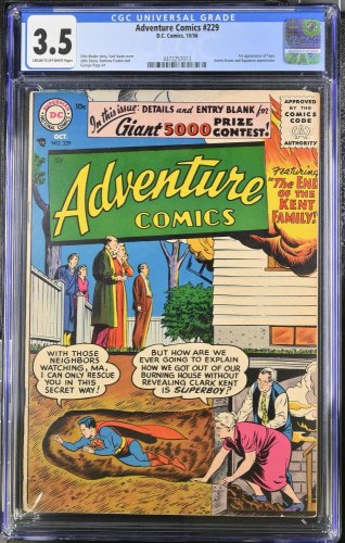 Cover Scan: Adventure Comics #229 CGC VG- 3.5 1st Silver Age Green Arrow and Aquaman - Item ID #419683