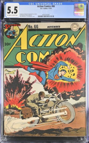 Cover Scan: Action Comics #66 CGC FN- 5.5 Off White to White WWII Cover! - Item ID #419686