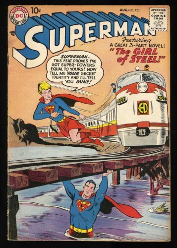 Cover Scan: Superman #123 VG+ 4.5 1st Supergirl Tryout! Girl of Steel! Curt Swan Cover! - Item ID #419698