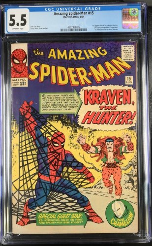 Cover Scan: Amazing Spider-Man #15 CGC FN- 5.5 Off White 1st Appearance Kraven the Hunter! - Item ID #421323