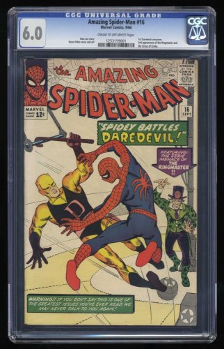 Cover Scan: Amazing Spider-Man #16 CGC FN 6.0 Battles Daredevil! Stan Lee! - Item ID #422573