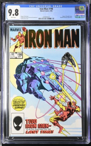 Cover Scan: Iron Man #198 CGC NM/M 9.8 White Pages Obadiah Stane! Rhodey! - Item ID #423281